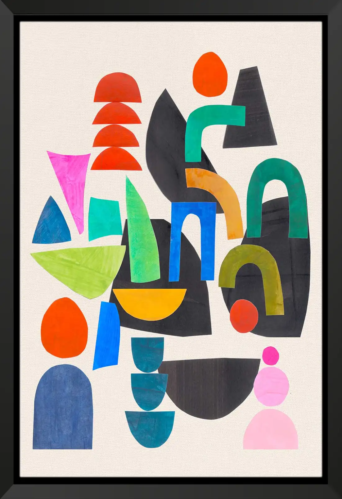 Tableau encadré contemporain Formes Géométriques - Composition de papiers découpés multicolores