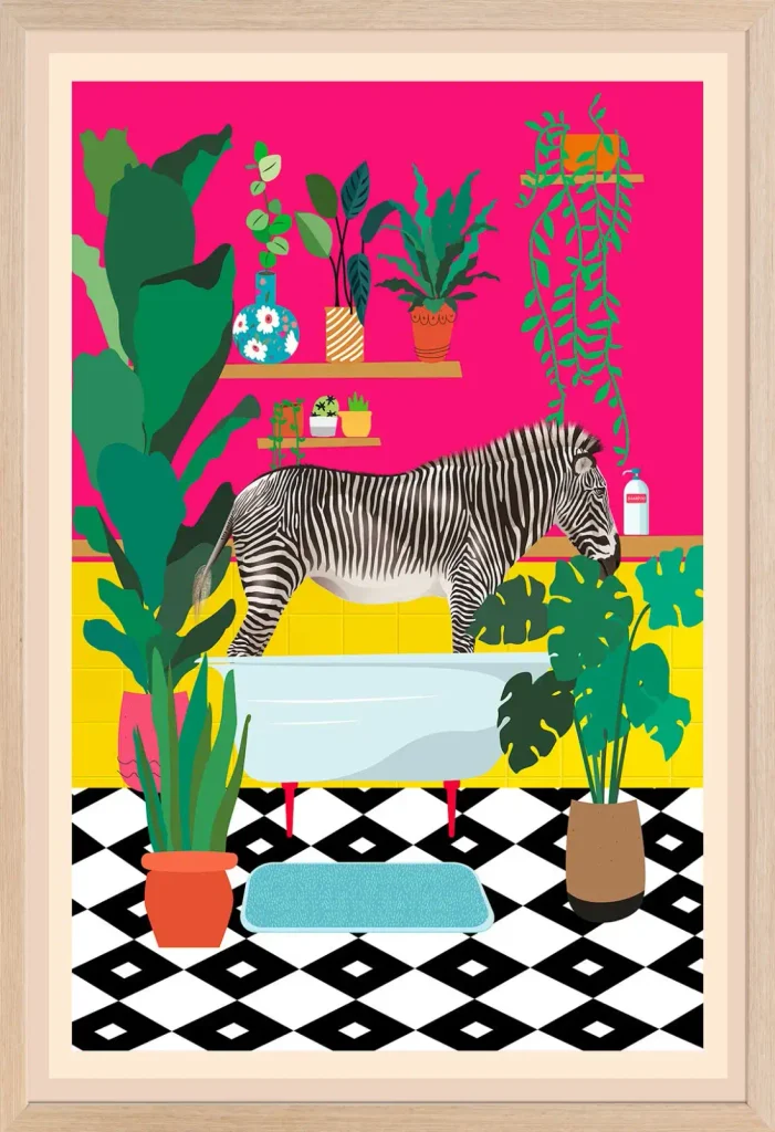 Toile encadrée d'un tableau zèbre coloré au style pop art affirmé