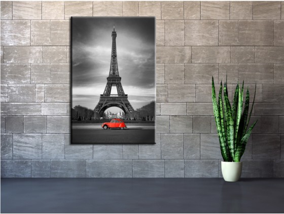 tableau-moderne-tour-eiffel-et-voiture-rouge--paris