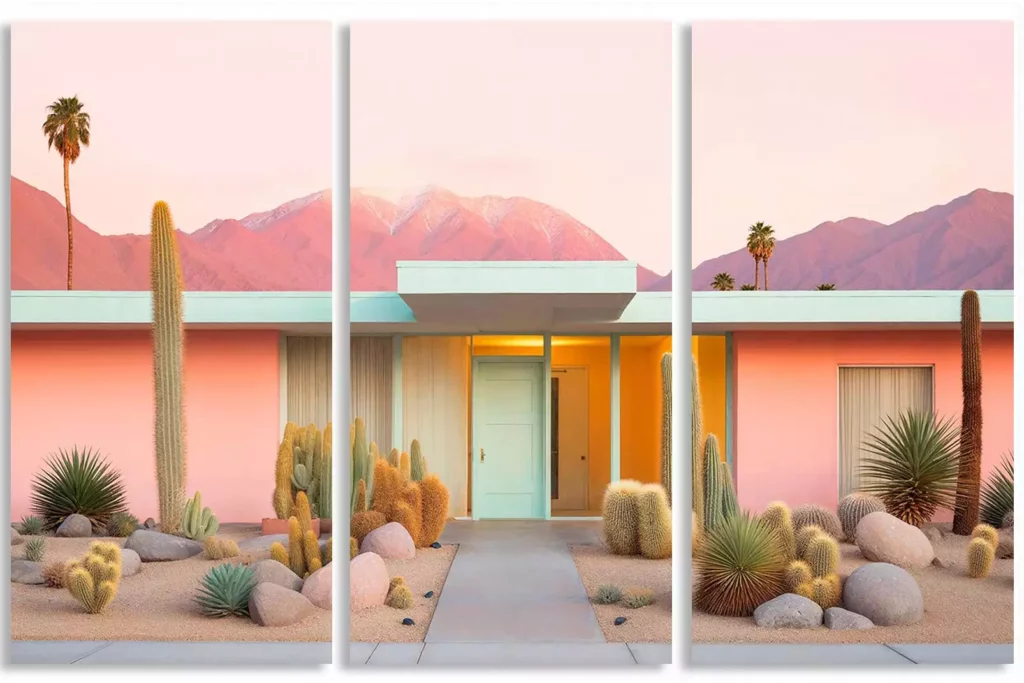 Trityque photo payage Maison Californienne sur Palm Springs