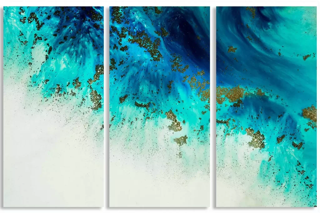 Tableau triptyque abstrait moderne Aqua Echos