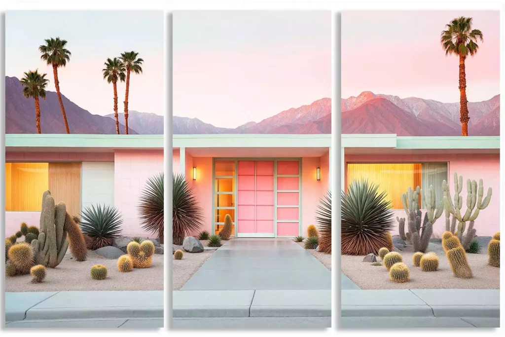 Tableau en 3 parties Maison californienne année 50 