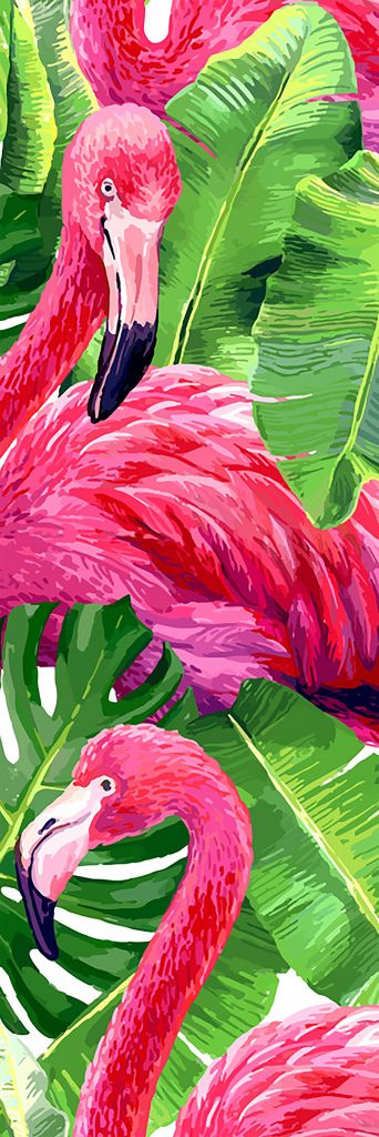 Papier peint lé unique flamants roses et forêt tropicale