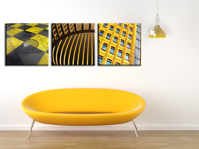 Tableau moderne triptyque abstrait jaune