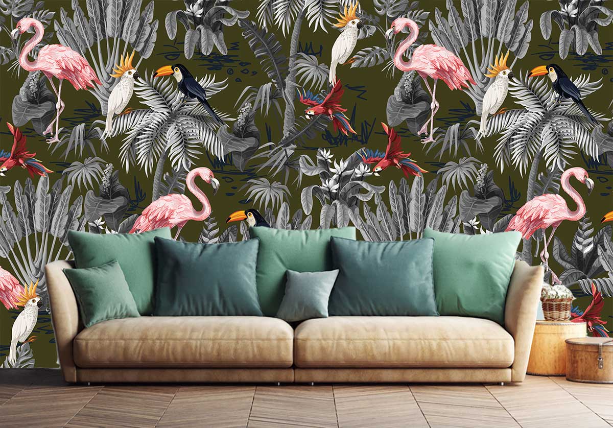 Noir/Rouge JF2201 Amazon Grandeco Amazone Jungle Exotique Animaux Fleurs Papier Peint 