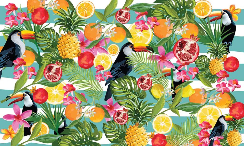 Papier peint toucan et fruits de la passion