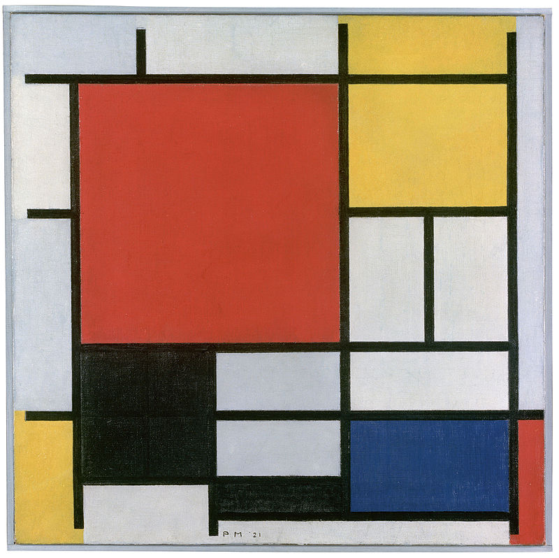 Tableau de Mondrian art géométrique " composition en rouge, bleu et jaune