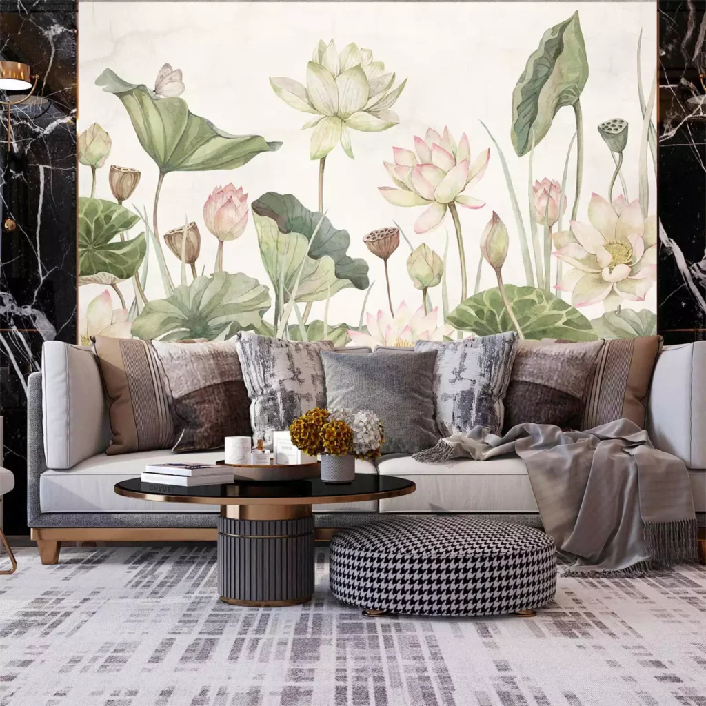 Papier peint motif fleurs, chinoiserie revisitée