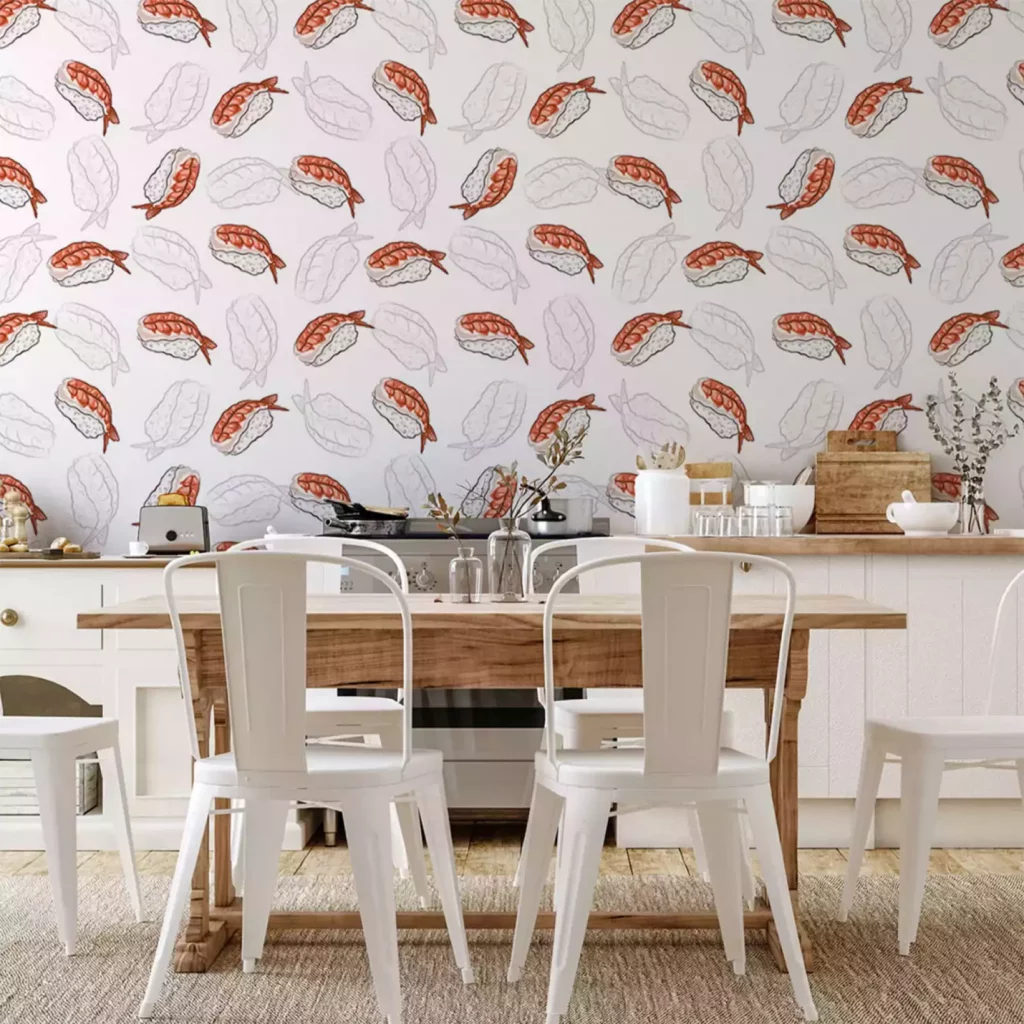 Tapisserie lessivable et esthétique Illustration Sushis