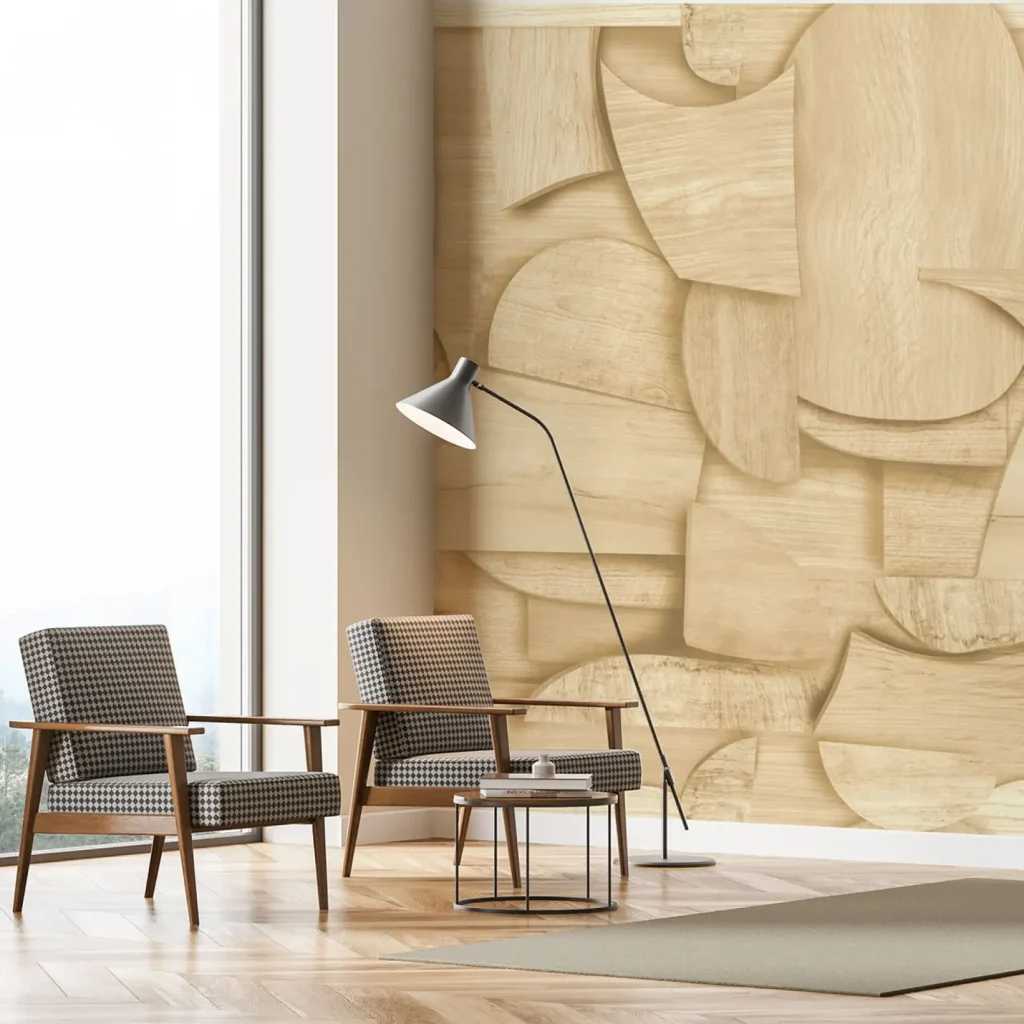 Papier peint effet trompe l'oeil bois sculpté
