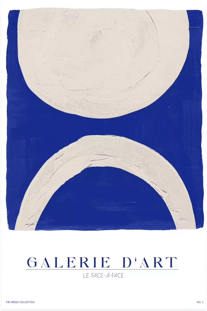 Tableau affiche d'exposition de galerie d'art , le face à face sur fond bleu