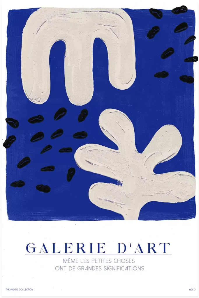 Tableau bleu et formes organiques pour un esprit et un style se rapprochant des oeuvres de Matisse